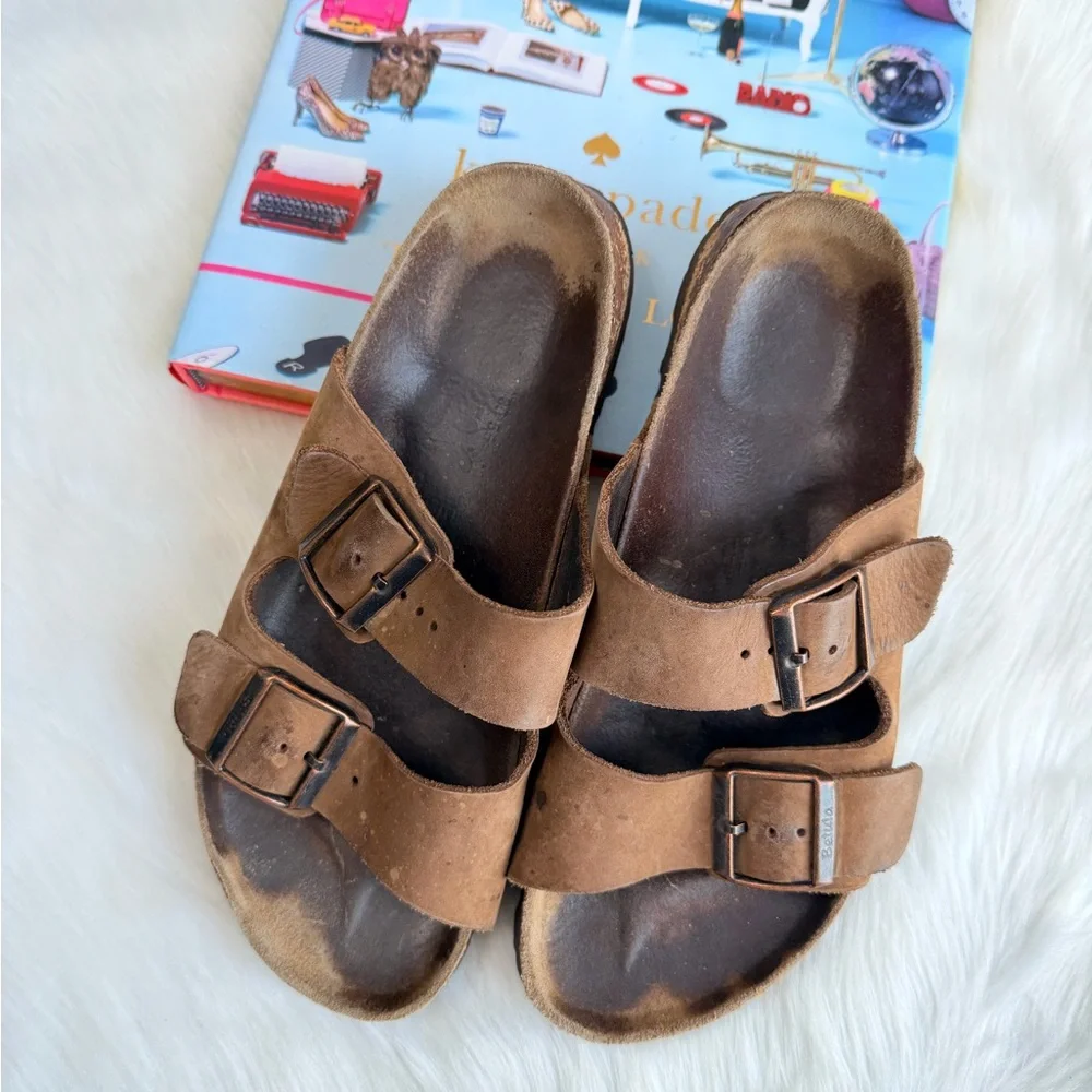 Birkenstock Arizona Tan Double Strap Sandals - Picture 1 of 10